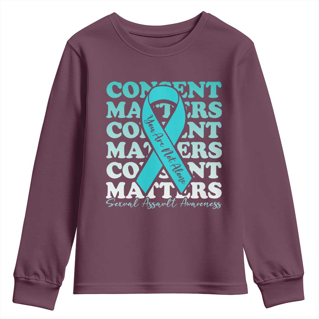 Sexual Assault Awareness Month Youth Sweatshirt Teal Ribbon Consent Matters You Are Not Alone