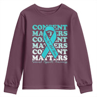 Sexual Assault Awareness Month Youth Sweatshirt Teal Ribbon Consent Matters You Are Not Alone