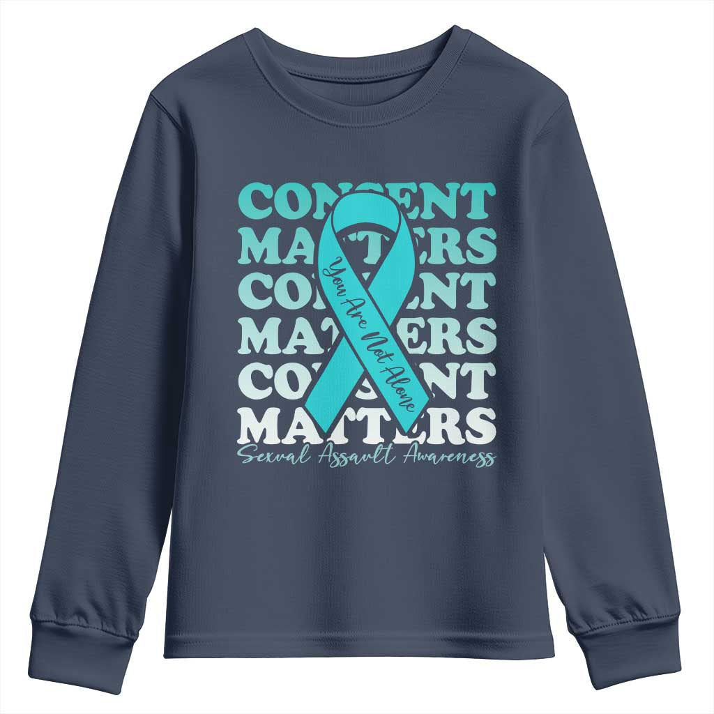 Sexual Assault Awareness Month Youth Sweatshirt Teal Ribbon Consent Matters You Are Not Alone