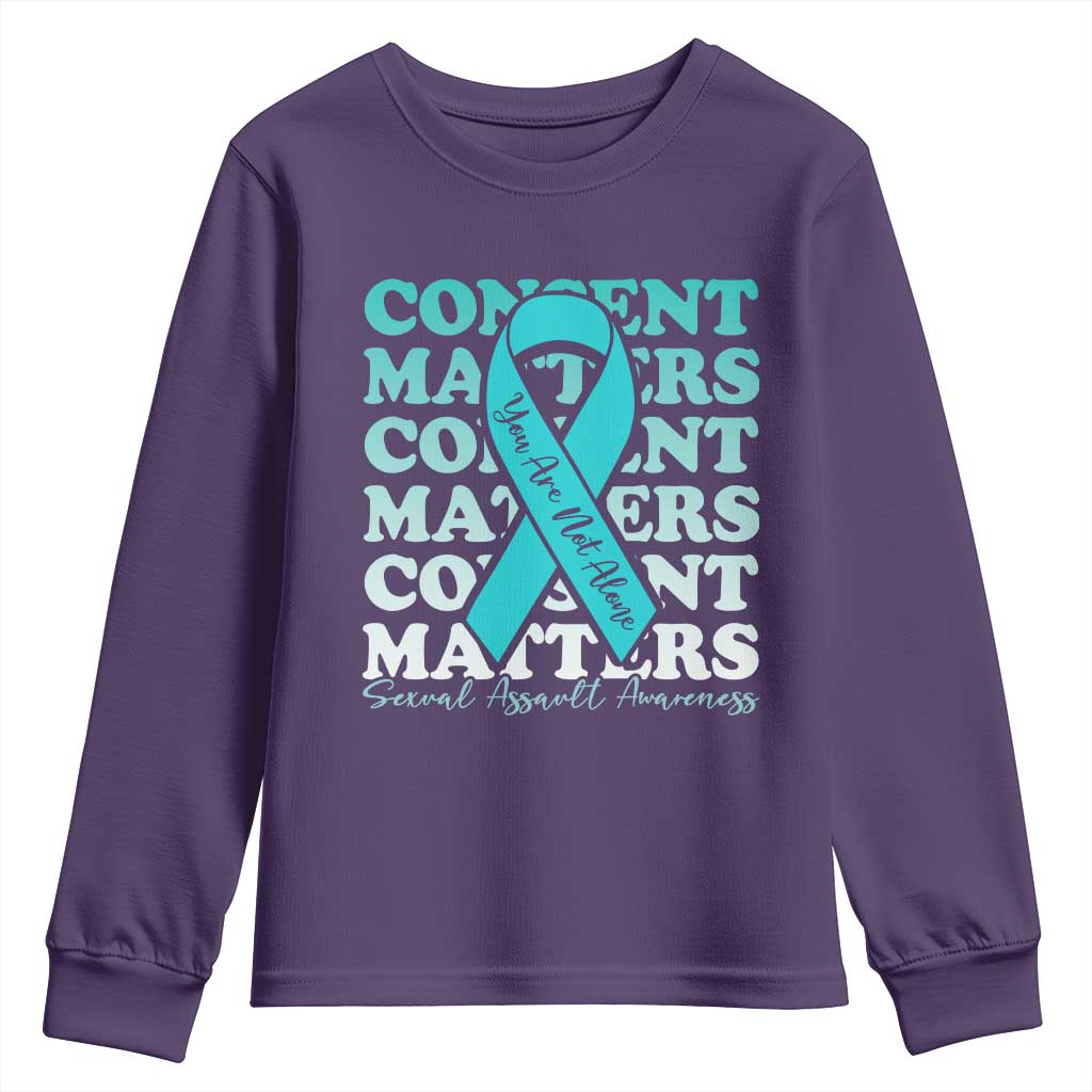 Sexual Assault Awareness Month Youth Sweatshirt Teal Ribbon Consent Matters You Are Not Alone