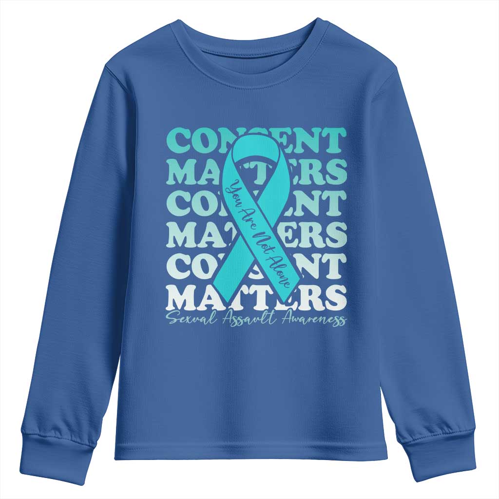 Sexual Assault Awareness Month Youth Sweatshirt Teal Ribbon Consent Matters You Are Not Alone