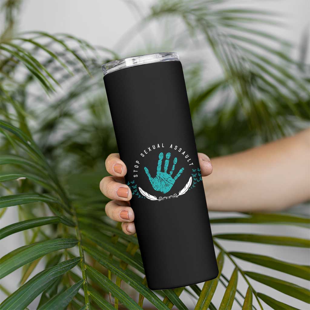 Stop Sexual Assault Awareness Survivor Skinny Tumbler