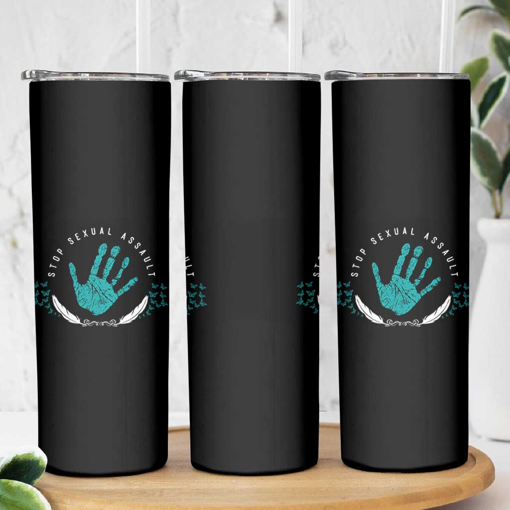 Stop Sexual Assault Awareness Survivor Skinny Tumbler