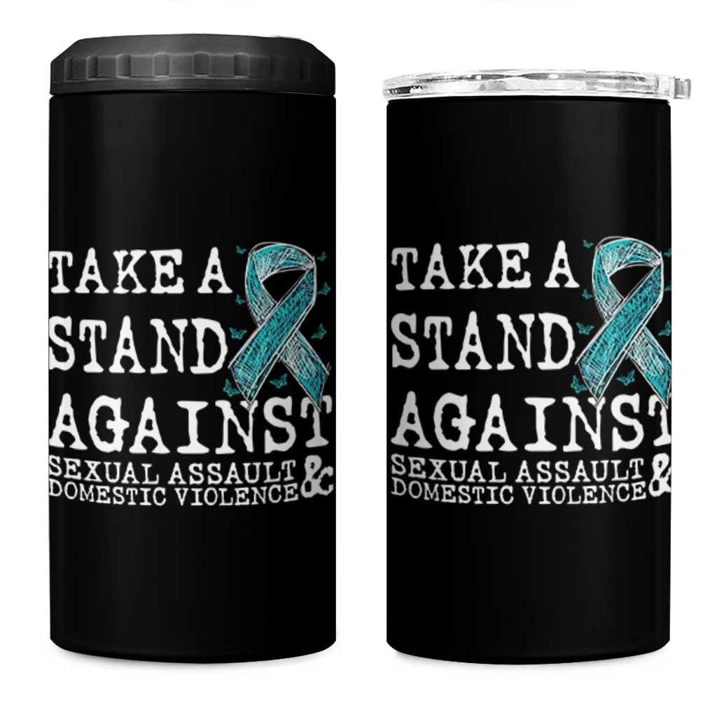 Sexual Assault Awareness Month 4 in 1 Can Cooler Tumbler Stand Against Sexual Assault & Domestic Violence