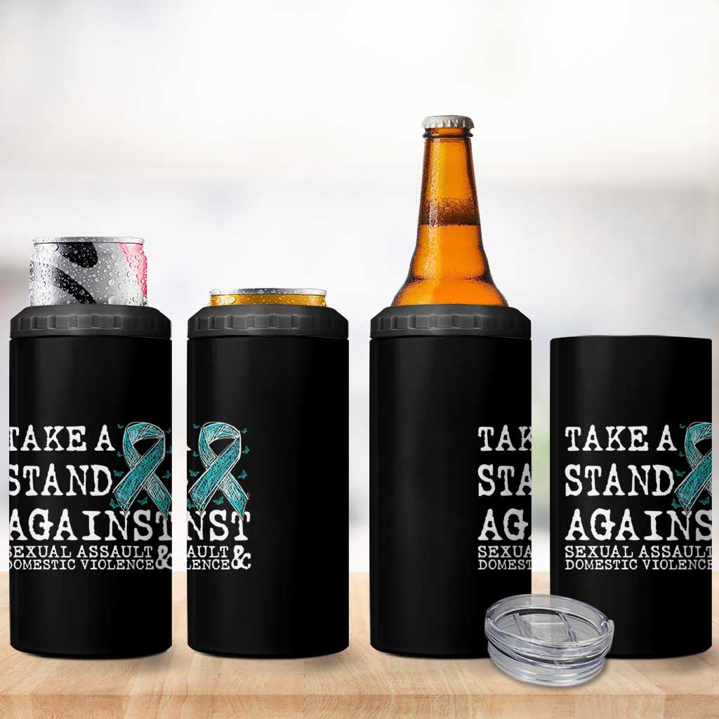 Sexual Assault Awareness Month 4 in 1 Can Cooler Tumbler Stand Against Sexual Assault & Domestic Violence