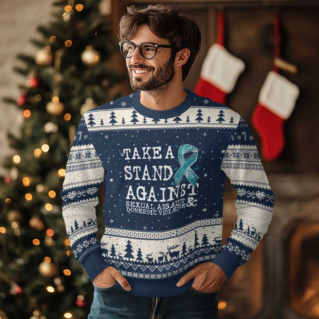 Sexual Assault Awareness Month Ugly Christmas Sweater Stand Against Sexual Assault & Domestic Violence