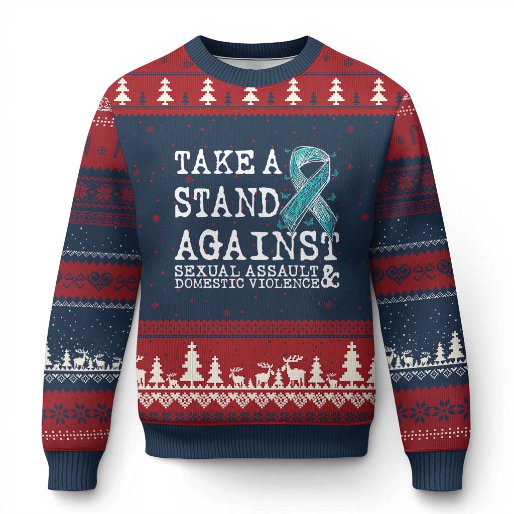 Sexual Assault Awareness Month Ugly Christmas Sweater Stand Against Sexual Assault & Domestic Violence