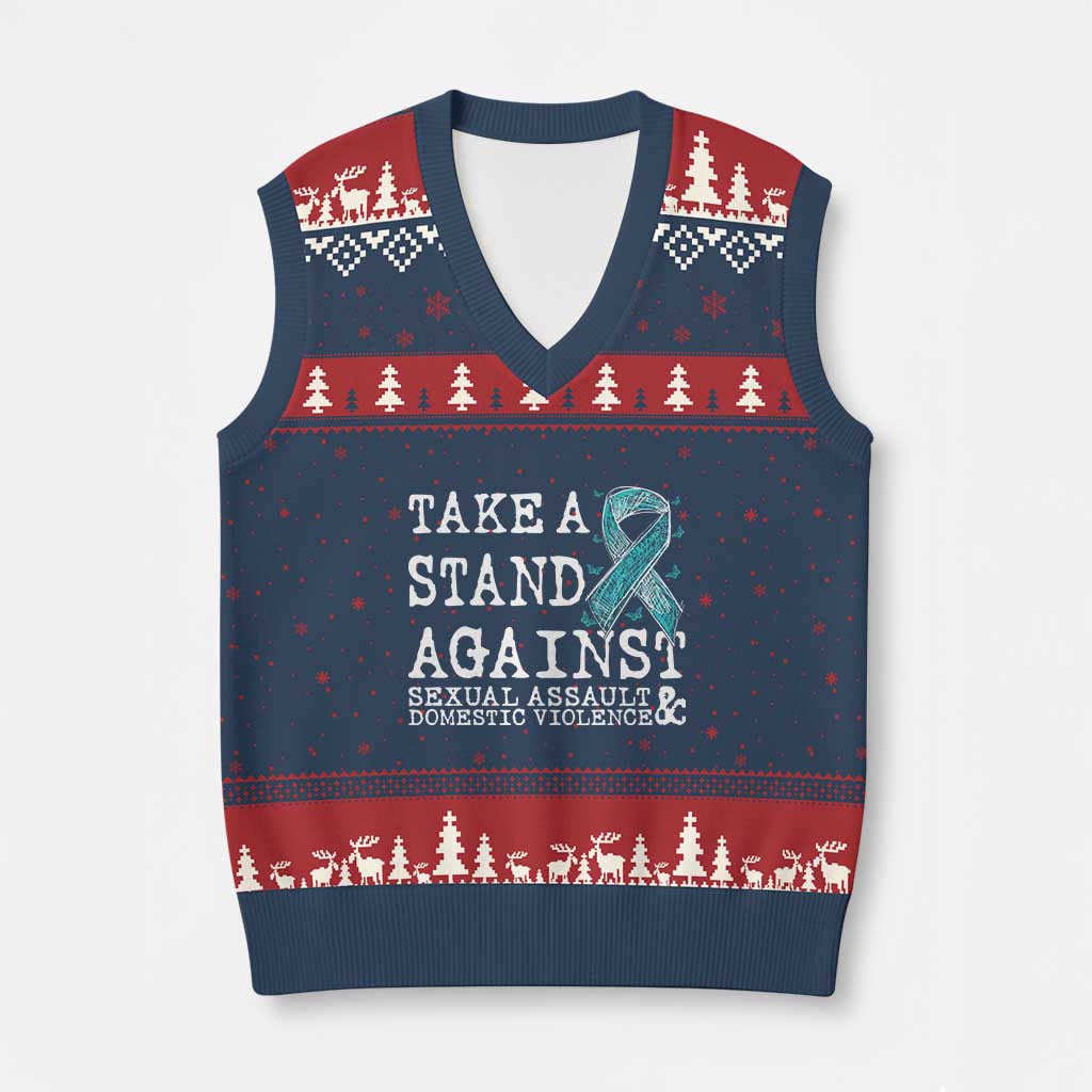 Sexual Assault Awareness Month V-Neck Knit Sweater Vest Stand Against Sexual Assault & Domestic Violence