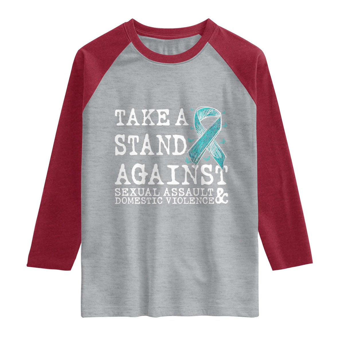 Sexual Assault Awareness Month Raglan Shirt Stand Against Sexual Assault & Domestic Violence