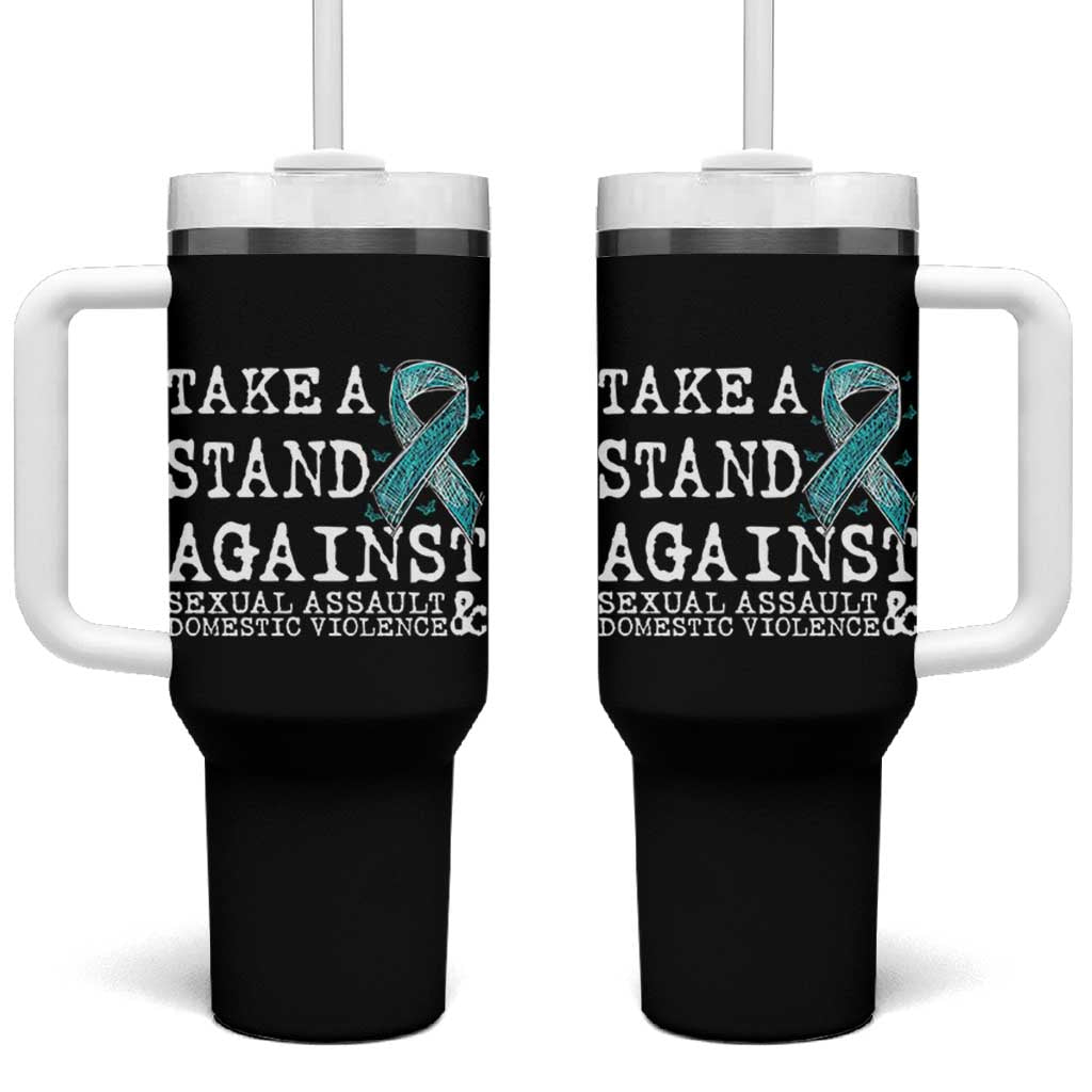 Sexual Assault Awareness Month Tumbler With Handle Stand Against Sexual Assault & Domestic Violence