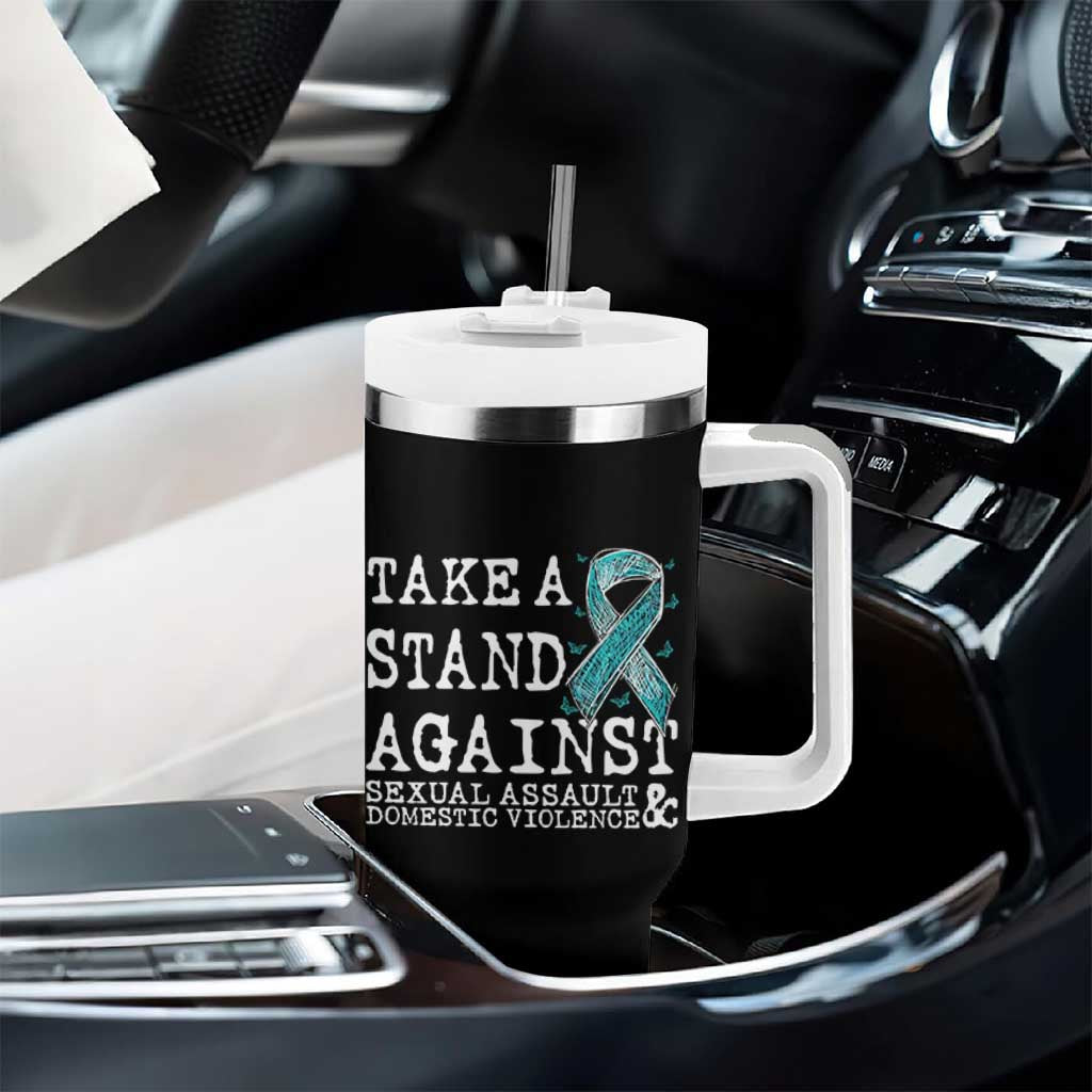 Sexual Assault Awareness Month Tumbler With Handle Stand Against Sexual Assault & Domestic Violence