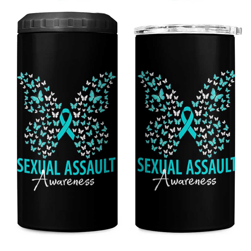 Sexual Assault Awareness Butterfly Ribbon 4 in 1 Can Cooler Tumbler