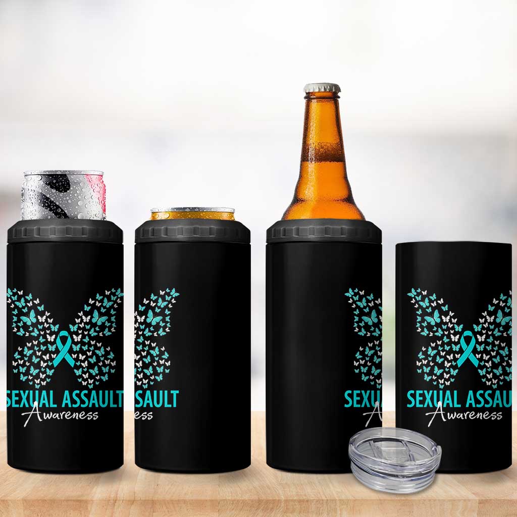 Sexual Assault Awareness Butterfly Ribbon 4 in 1 Can Cooler Tumbler