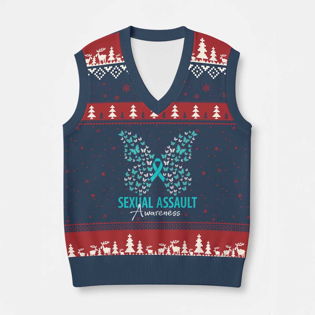 Sexual Assault Awareness Butterfly Ribbon V-Neck Knit Sweater Vest