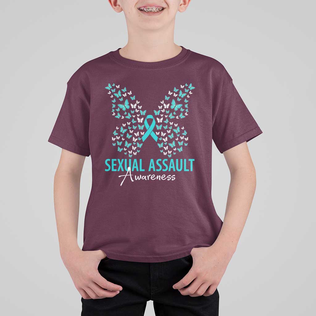 Sexual Assault Awareness Butterfly Ribbon T Shirt For Kid