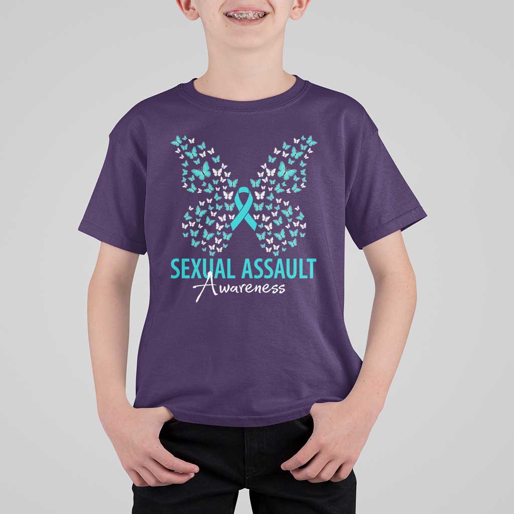 Sexual Assault Awareness Butterfly Ribbon T Shirt For Kid