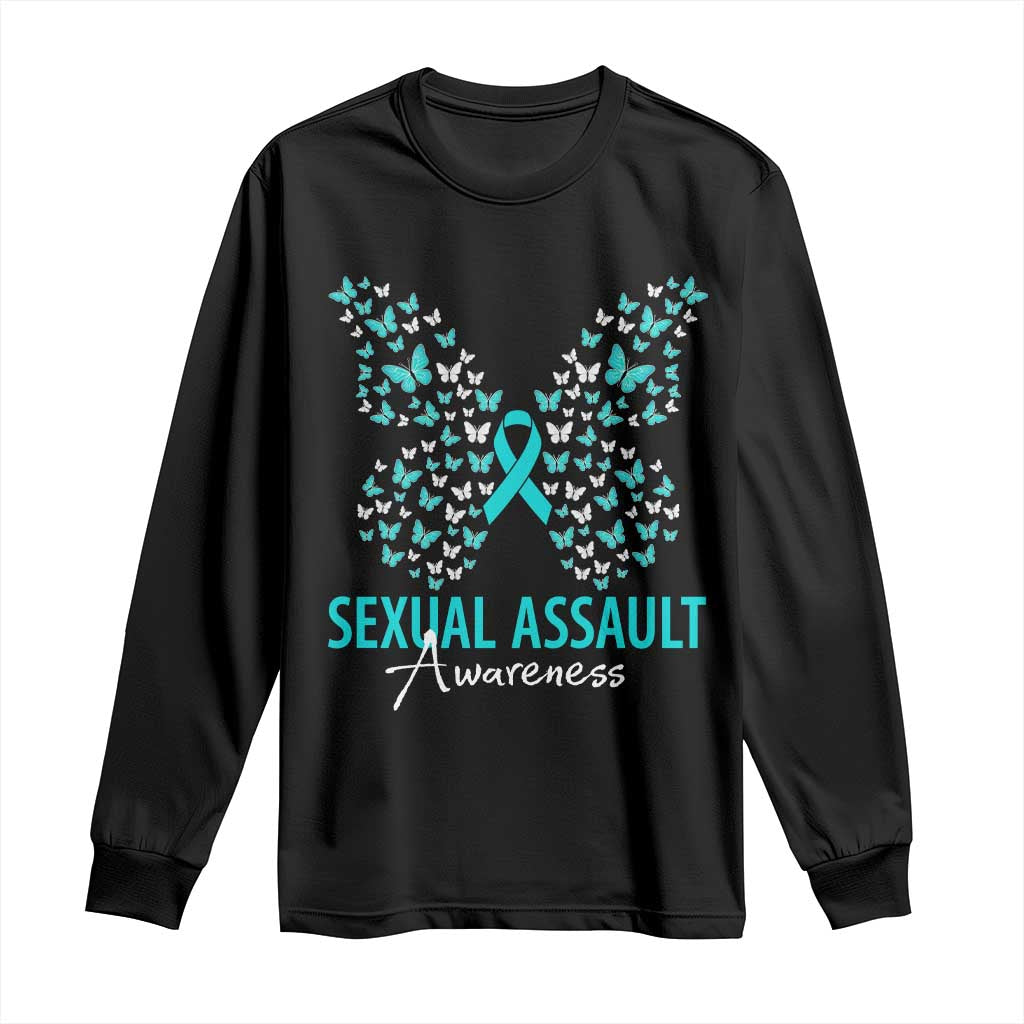 Sexual Assault Awareness Butterfly Ribbon Long Sleeve Shirt
