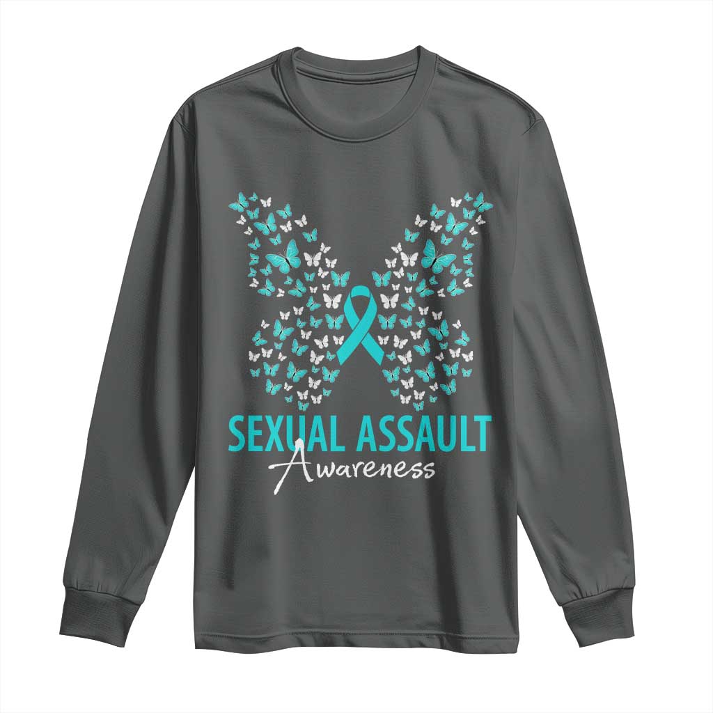 Sexual Assault Awareness Butterfly Ribbon Long Sleeve Shirt