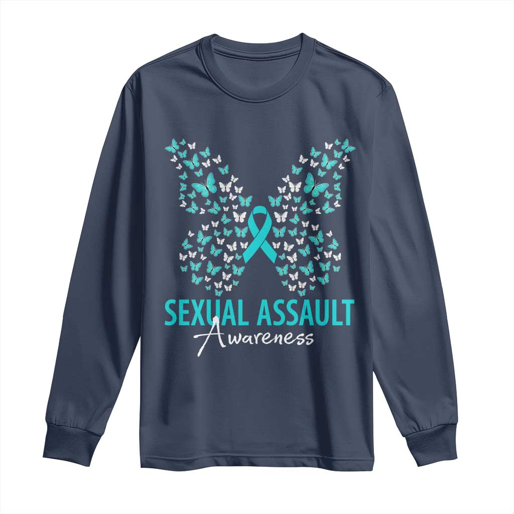 Sexual Assault Awareness Butterfly Ribbon Long Sleeve Shirt
