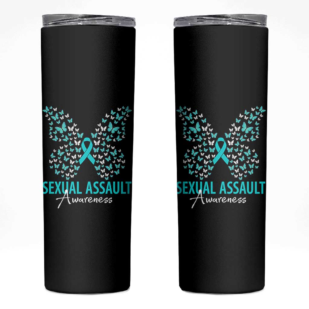 Sexual Assault Awareness Butterfly Ribbon Skinny Tumbler