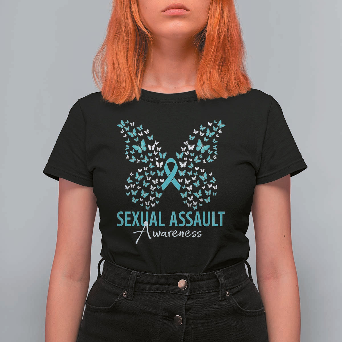 Sexual Assault Awareness Butterfly Ribbon T Shirt For Women
