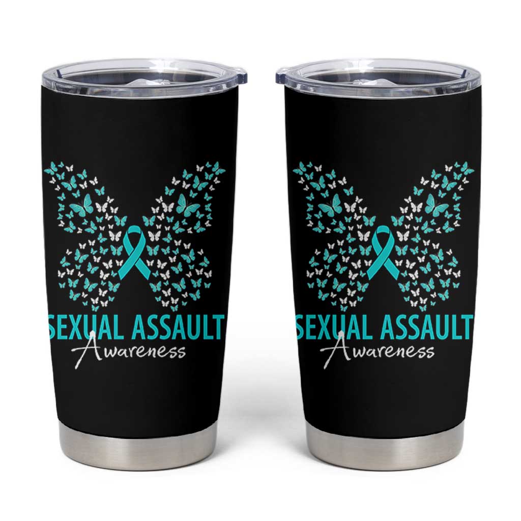 Sexual Assault Awareness Butterfly Ribbon Tumbler Cup