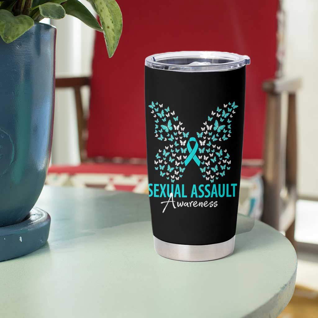 Sexual Assault Awareness Butterfly Ribbon Tumbler Cup
