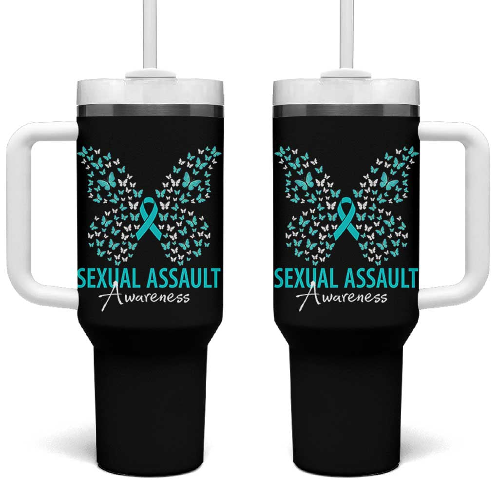 Sexual Assault Awareness Butterfly Ribbon Tumbler With Handle