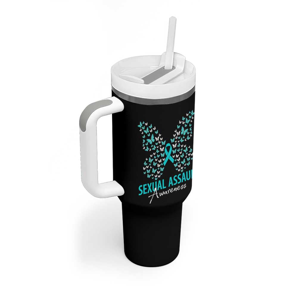 Sexual Assault Awareness Butterfly Ribbon Tumbler With Handle