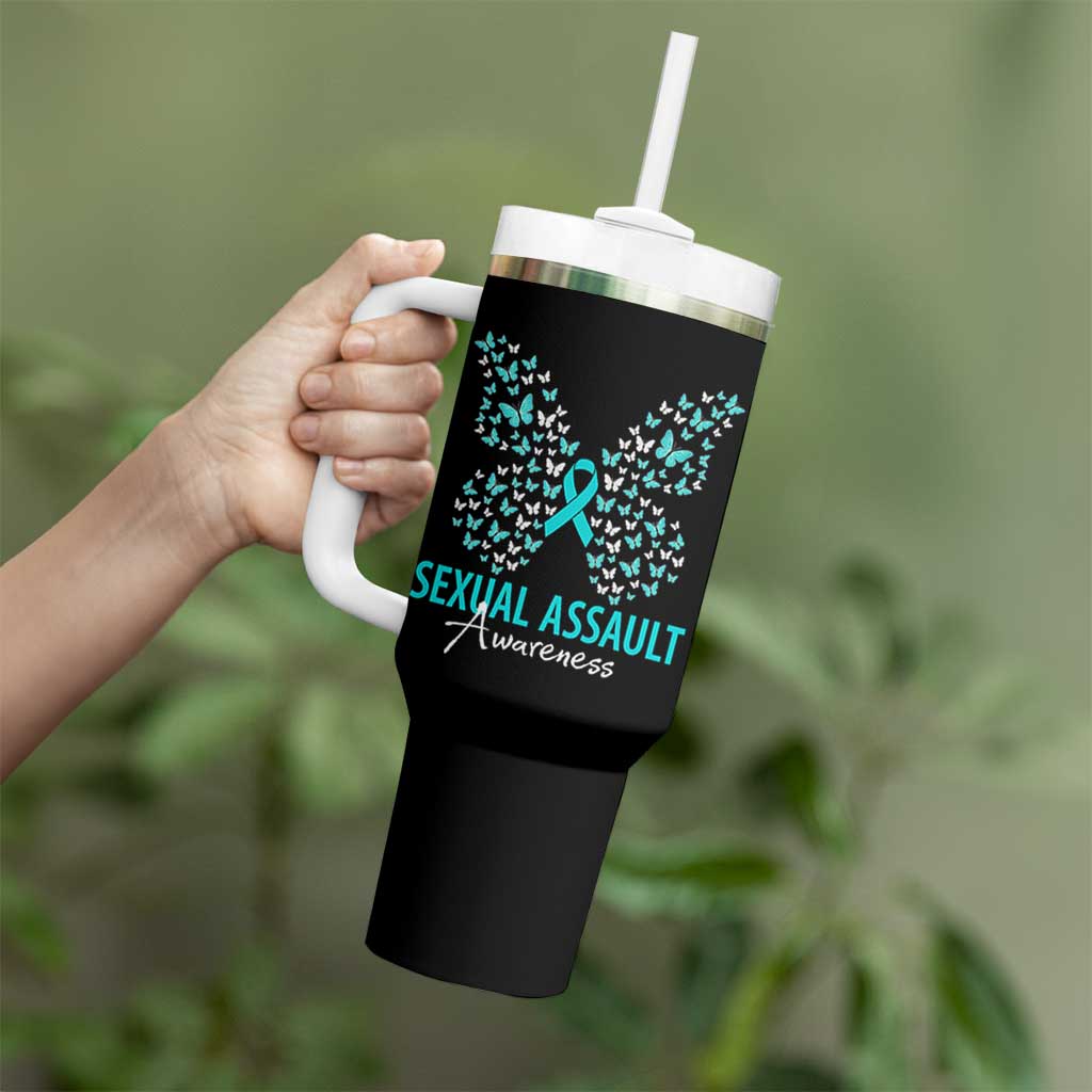 Sexual Assault Awareness Butterfly Ribbon Tumbler With Handle