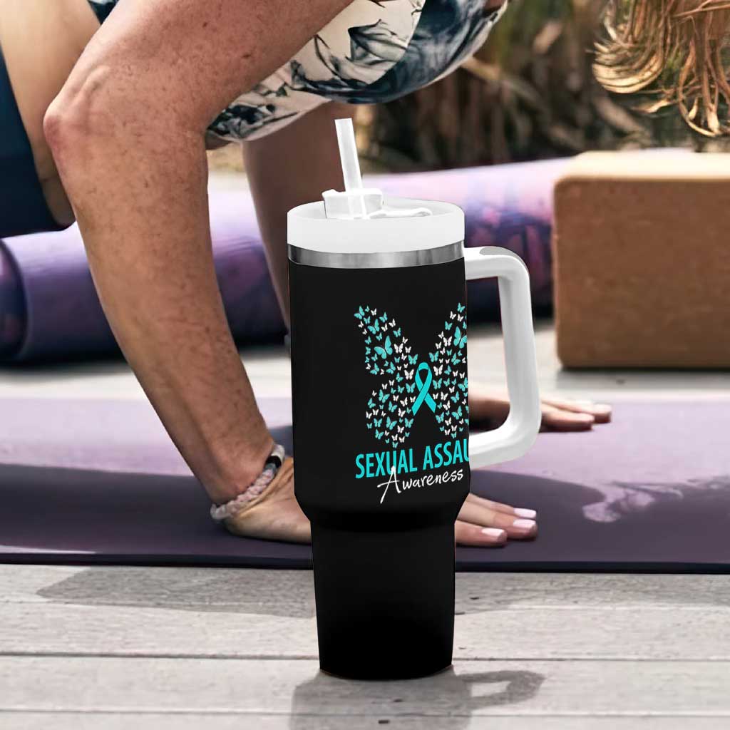Sexual Assault Awareness Butterfly Ribbon Tumbler With Handle