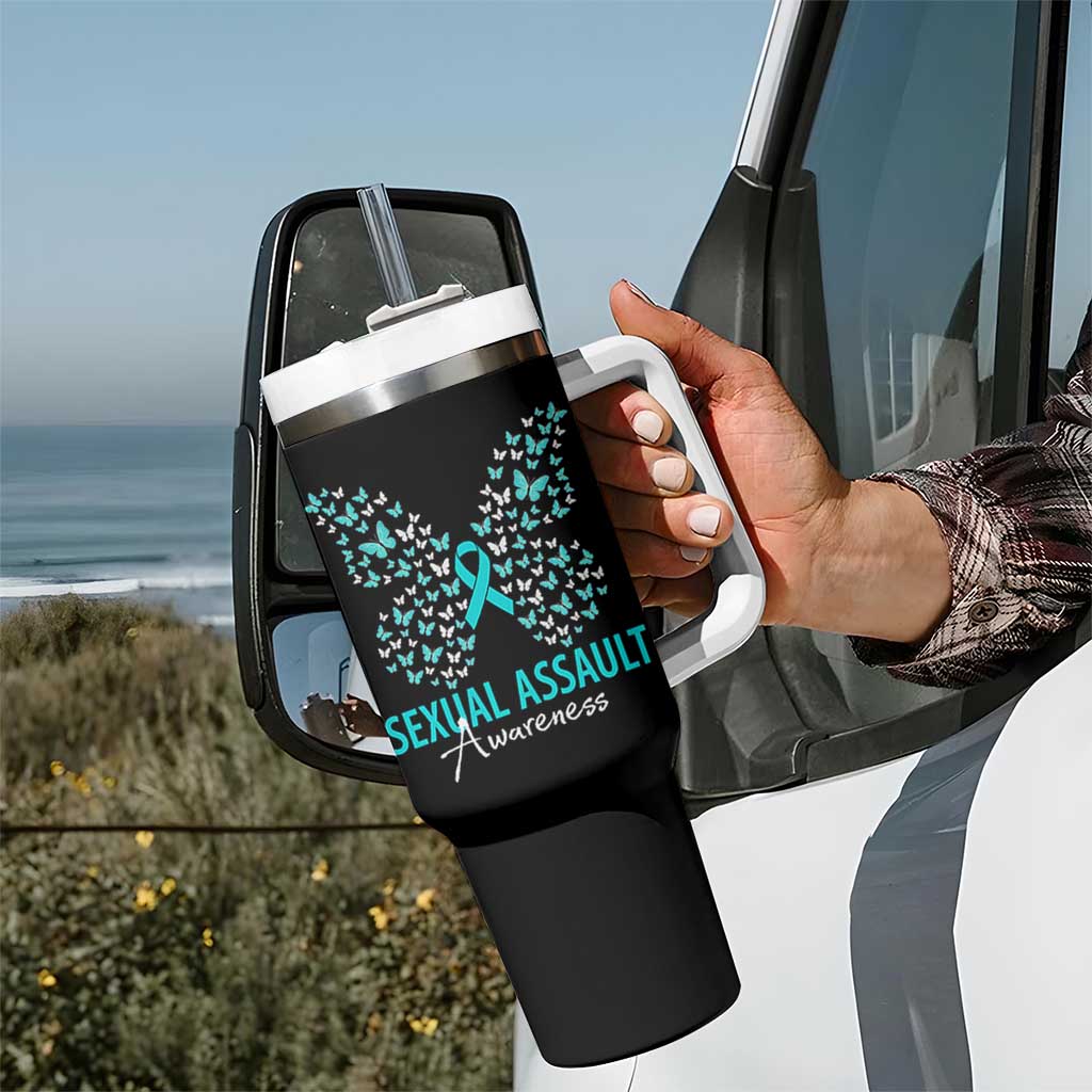 Sexual Assault Awareness Butterfly Ribbon Tumbler With Handle