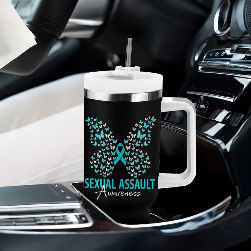 Sexual Assault Awareness Butterfly Ribbon Tumbler With Handle
