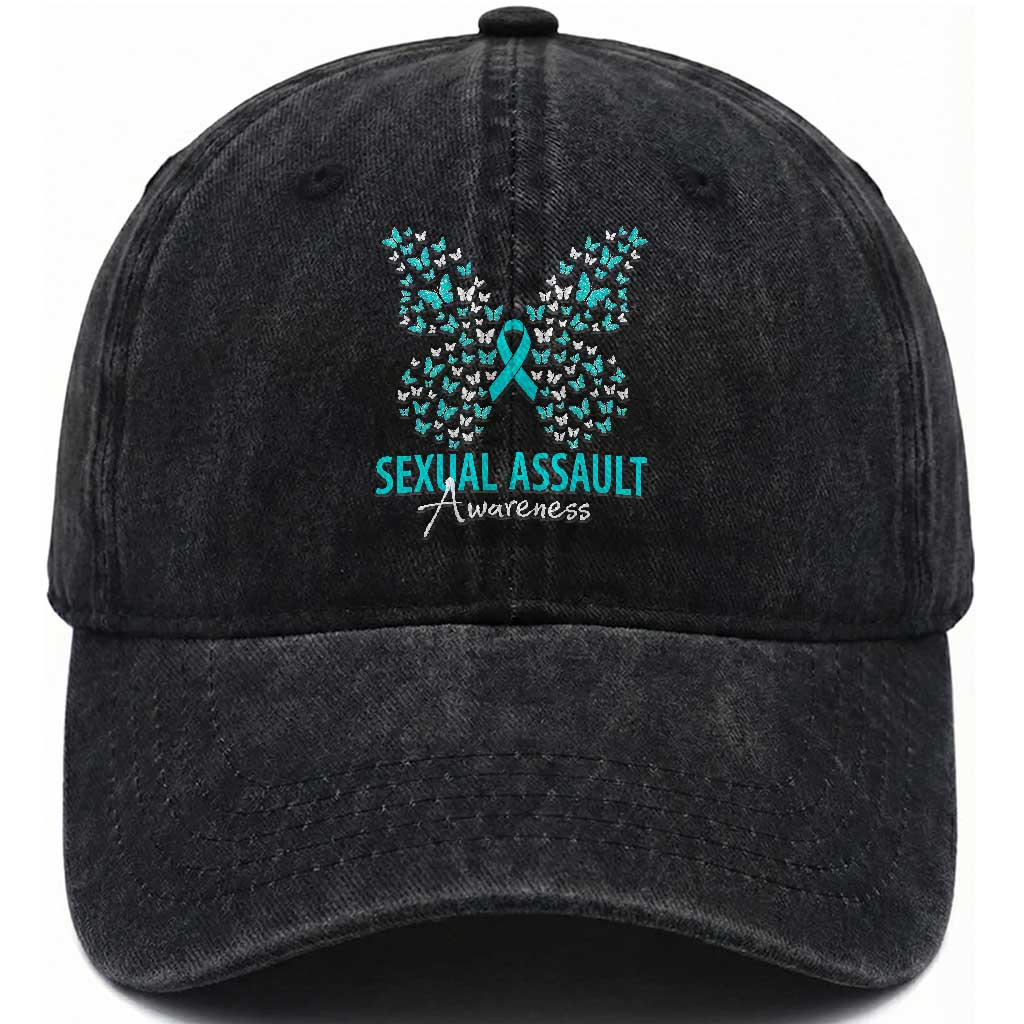 Sexual Assault Awareness Butterfly Ribbon Washed Cotton Baseball Cap