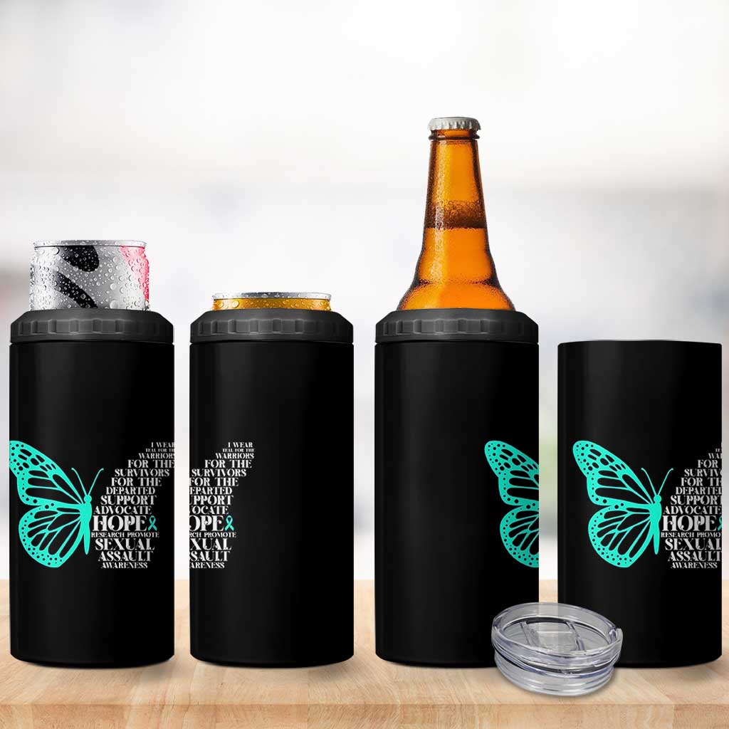 I Wear Teal For Sexual Assault Awareness 4 in 1 Can Cooler Tumbler