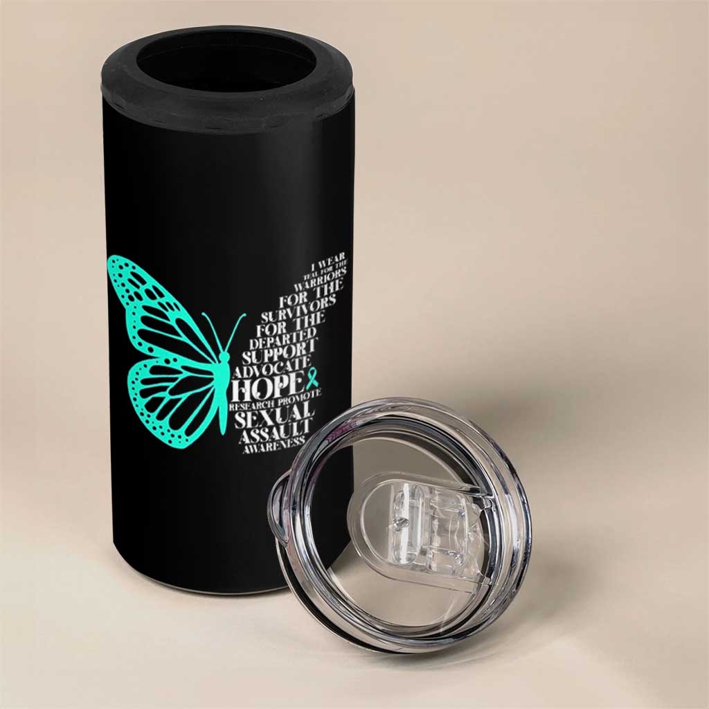I Wear Teal For Sexual Assault Awareness 4 in 1 Can Cooler Tumbler