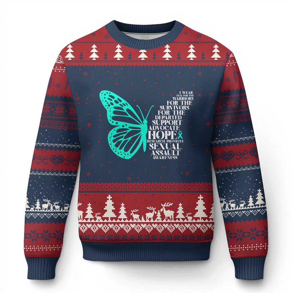 I Wear Teal For Sexual Assault Awareness Ugly Christmas Sweater