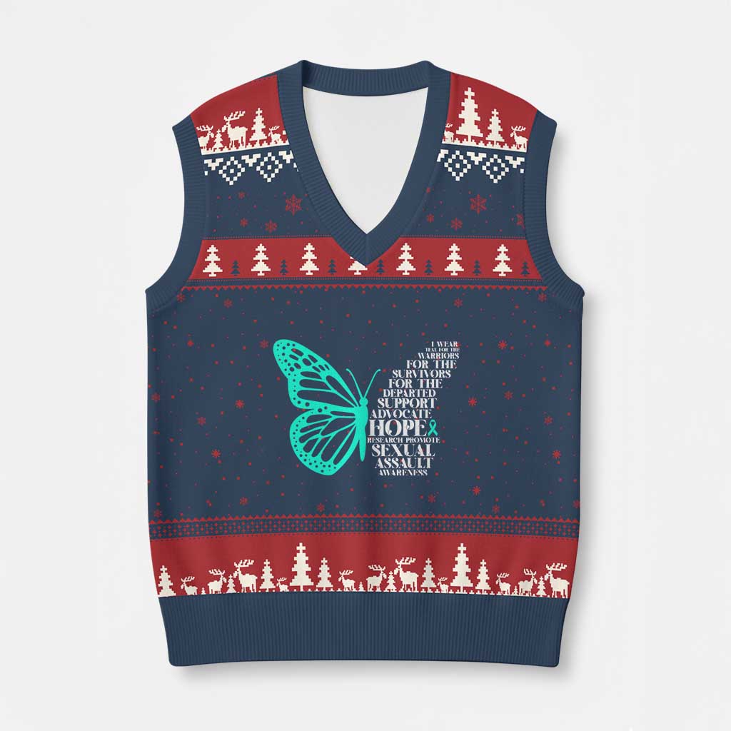 I Wear Teal For Sexual Assault Awareness V-Neck Knit Sweater Vest