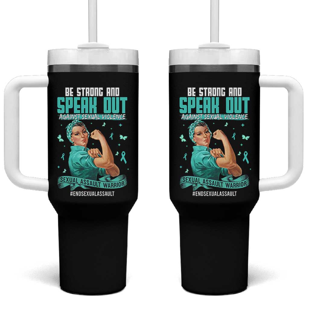 Sexual Assault Awareness Tumbler With Handle Be Strong And Speak Out Against Sexual Violence