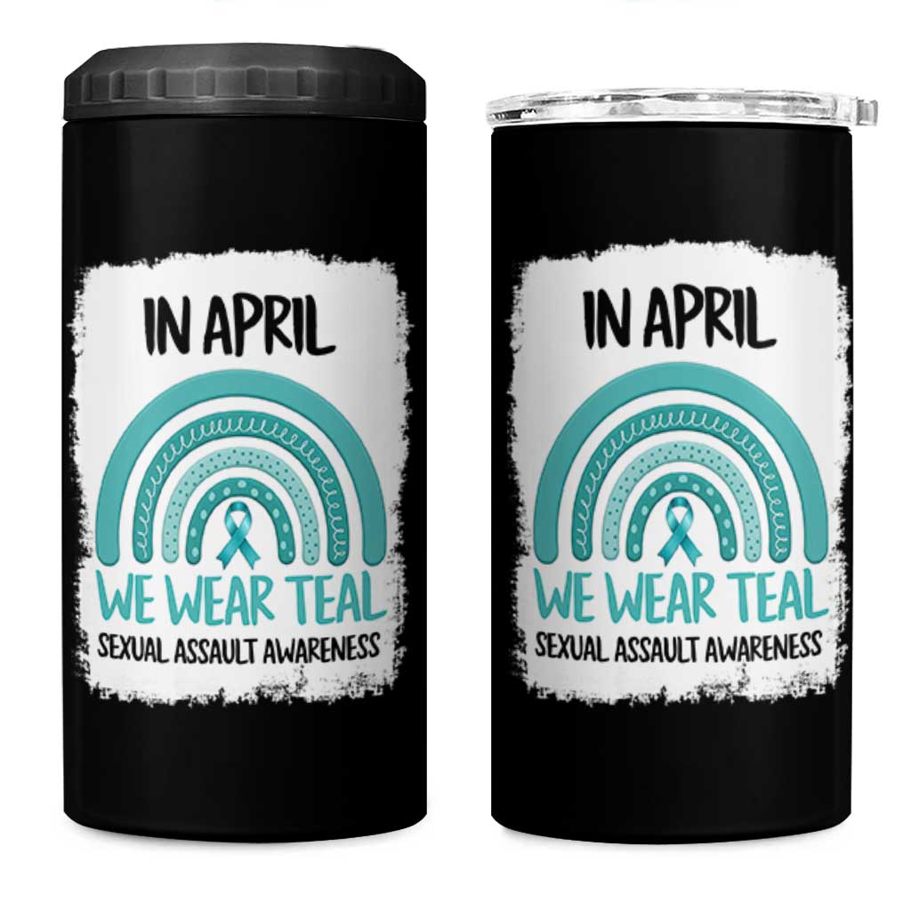 Sexual Assault Awareness 4 in 1 Can Cooler Tumbler In April We Wear Teal Ribbon