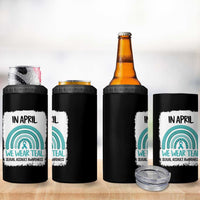 Sexual Assault Awareness 4 in 1 Can Cooler Tumbler In April We Wear Teal Ribbon