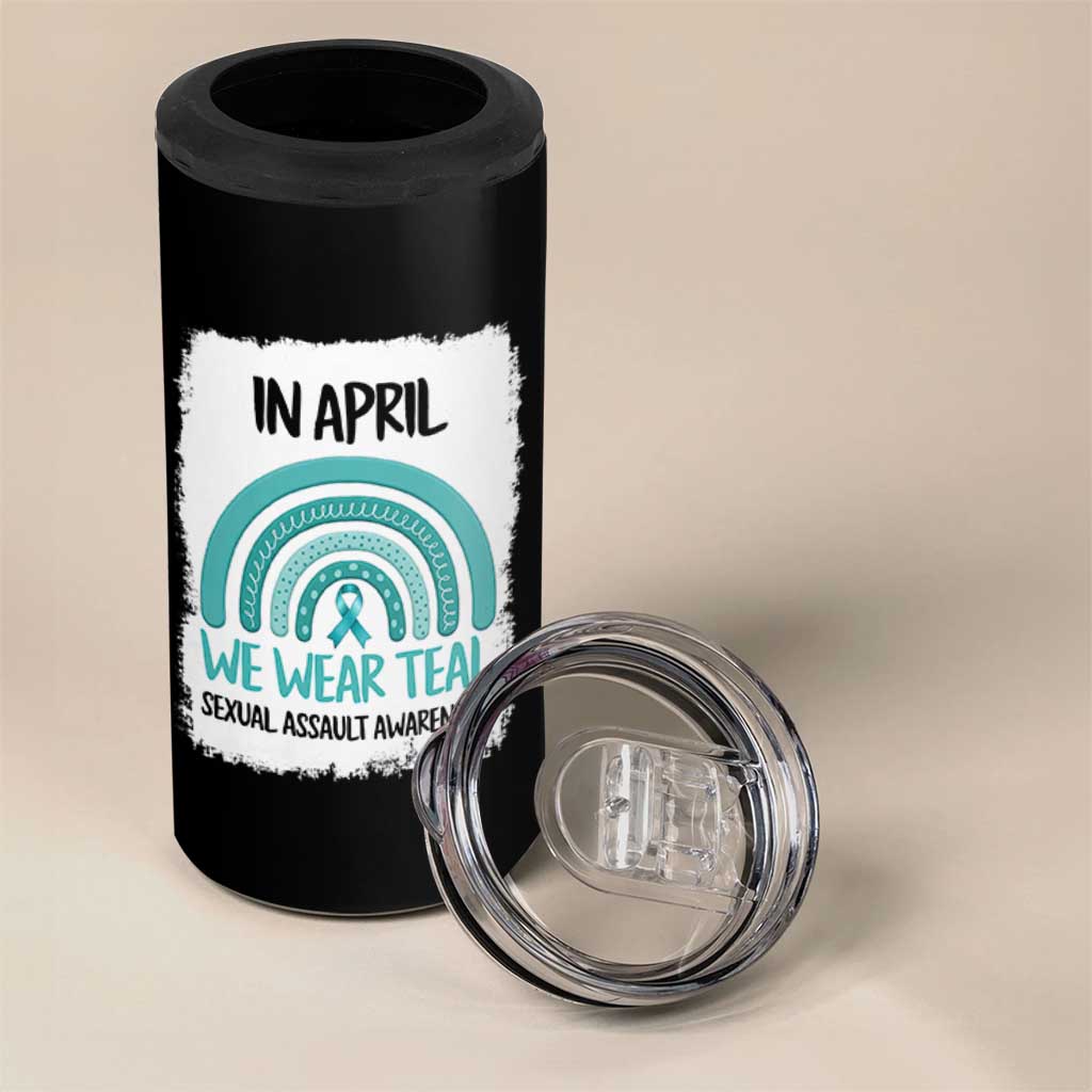 Sexual Assault Awareness 4 in 1 Can Cooler Tumbler In April We Wear Teal Ribbon