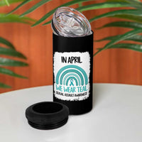Sexual Assault Awareness 4 in 1 Can Cooler Tumbler In April We Wear Teal Ribbon