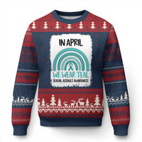 Sexual Assault Awareness Ugly Christmas Sweater In April We Wear Teal Ribbon