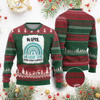 Sexual Assault Awareness Ugly Christmas Sweater In April We Wear Teal Ribbon