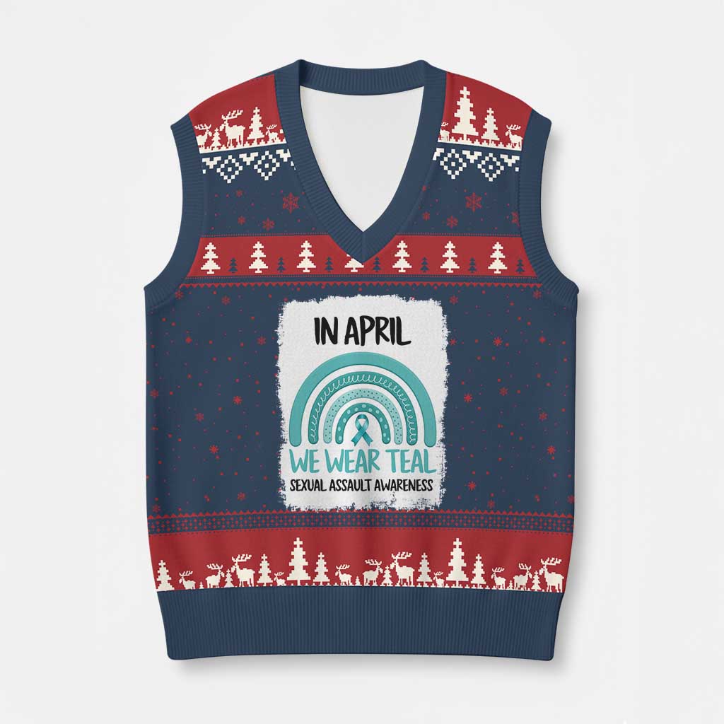 Sexual Assault Awareness V-Neck Knit Sweater Vest In April We Wear Teal Ribbon