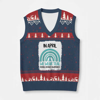 Sexual Assault Awareness V-Neck Knit Sweater Vest In April We Wear Teal Ribbon