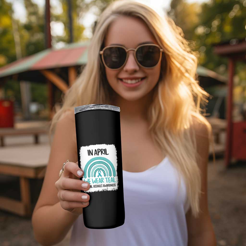 Sexual Assault Awareness Skinny Tumbler In April We Wear Teal Ribbon