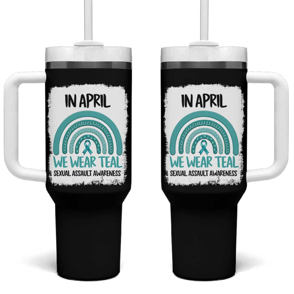 Sexual Assault Awareness Tumbler With Handle In April We Wear Teal Ribbon