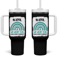 Sexual Assault Awareness Tumbler With Handle In April We Wear Teal Ribbon